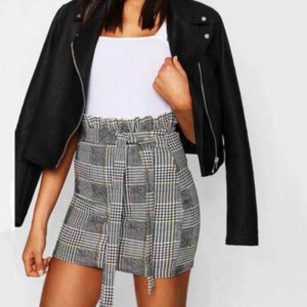 High Waisted Plaid Checker Tie Front Skirt - Picture 2 of 9